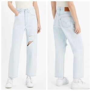 Levi’s Premium Ribcage Straight Ankle Light Wash High Rise Distressed Jeans